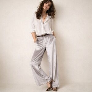 PAIGE Silver Velvet Wide Leg Drapey Pants NWT Sz 4
